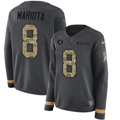 Nike Las Vegas Raiders #8 Marcus Mariota Anthracite Salute to Service Women's Stitched NFL Limited Therma Long Sleeve Jersey