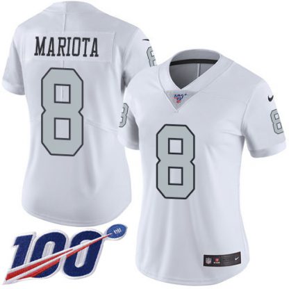 Nike Las Vegas Raiders #8 Marcus Mariota White Women's Stitched NFL Limited Rush 100th Season Jersey