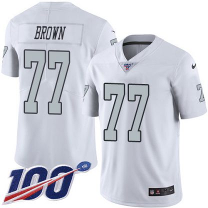 Nike Las Vegas Raiders #77 Trent Brown White Men's Stitched NFL Limited Rush 100th Season Jersey
