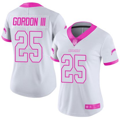 Nike Los Angeles Chargers #25 Melvin Gordon III White/Pink Women's Stitched NFL Limited Rush Fashion Jersey