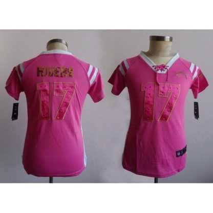 Nike Los Angeles Chargers #17 Philip Rivers Pink Women's Stitched NFL Elite Draft Him Shimmer Jersey