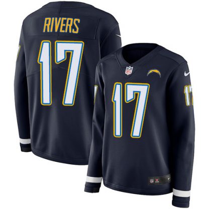 Nike Los Angeles Chargers #17 Philip Rivers Navy Blue Team Color Women's Stitched NFL Limited Therma Long Sleeve Jersey