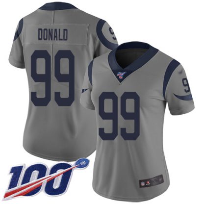 Nike Los Angeles Rams #99 Aaron Donald Gray Women's Stitched NFL Limited Inverted Legend 100th Season Jersey