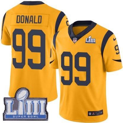 Nike Los Angeles Rams #99 Aaron Donald Gold Super Bowl LIII Bound Men's Stitched NFL Limited Rush Jersey