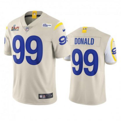 Los Angeles Los Angeles Rams #99 Aaron Donald Men's Super Bowl LVI Patch Nike Vapor Limited NFL Jersey - Bone