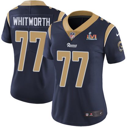 Nike Los Angeles Rams #77 Andrew Whitworth Navy Blue Team Color Super Bowl LVI Patch Women's Stitched NFL Vapor Untouchable Limited Jersey