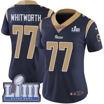 Nike Los Angeles Rams #77 Andrew Whitworth Navy Blue Team Color Super Bowl LIII Bound Women's Stitched NFL Vapor Untouchable Limited Jersey