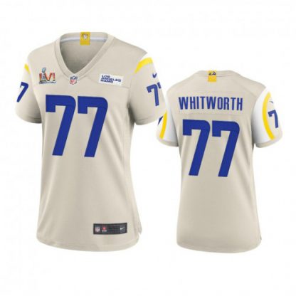 Los Angeles Los Angeles Rams #77 Andrew Whitworth Women's Super Bowl LVI Patch Nike Game NFL Jersey - Bone