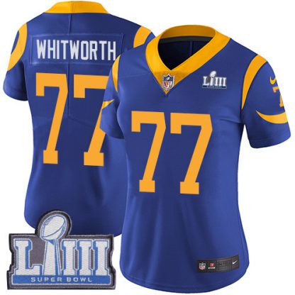 Nike Los Angeles Rams #77 Andrew Whitworth Royal Blue Alternate Super Bowl LIII Bound Women's Stitched NFL Vapor Untouchable Limited Jersey