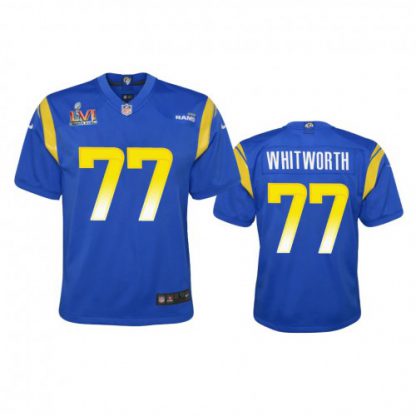 Los Angeles Los Angeles Rams #77 Andrew Whitworth Youth Super Bowl LVI Patch Nike Game NFL Jersey - Royal