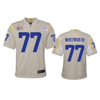 Los Angeles Los Angeles Rams #77 Andrew Whitworth Youth Super Bowl LVI Patch Nike Game NFL Jersey - Bone
