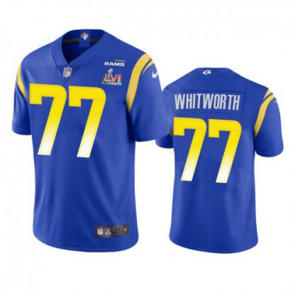 Los Angeles Los Angeles Rams #77 Andrew Whitworth Men's Super Bowl LVI Patch Nike Vapor Limited NFL Jersey - Royal
