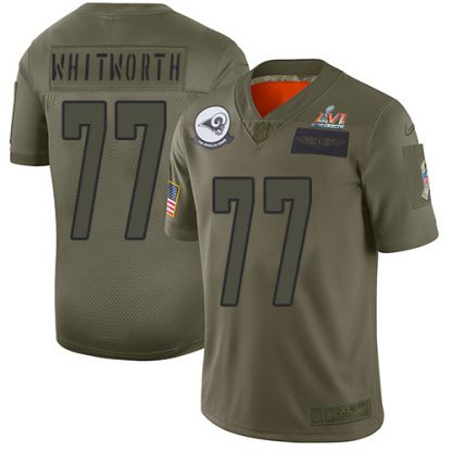 Nike Los Angeles Rams #77 Andrew Whitworth  Camo Super Bowl LVI Patch Men's Stitched NFL Limited 2019 Salute To Service Jersey