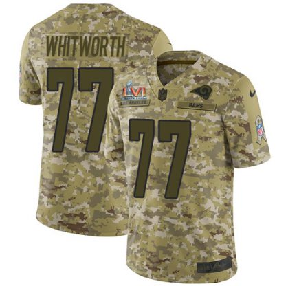 Nike Los Angeles Rams #77 Andrew Whitworth Camo Super Bowl LVI Patch Men's Stitched NFL Limited 2018 Salute To Service Jersey