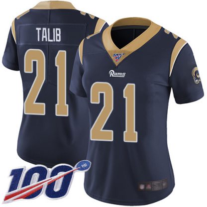 Nike Los Angeles Rams #21 Aqib Talib Navy Blue Team Color Women's Stitched NFL 100th Season Vapor Limited Jersey