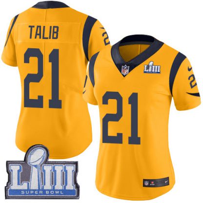 Nike Los Angeles Rams #21 Aqib Talib Gold Super Bowl LIII Bound Women's Stitched NFL Limited Rush Jersey