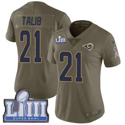 Nike Los Angeles Rams #21 Aqib Talib Olive Super Bowl LIII Bound Women's Stitched NFL Limited 2017 Salute to Service Jersey