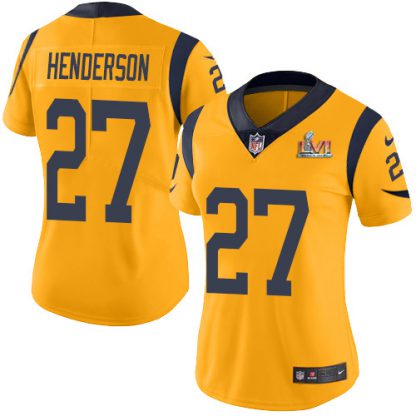 Nike Los Angeles Rams #27 Darrell Henderson White Super Bowl LVI Patch Women's Stitched NFL Vapor Untouchable Limited Jersey