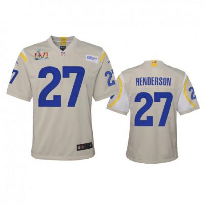 Los Angeles Los Angeles Rams #27 Darrell Henderson Youth Super Bowl LVI Patch Nike Game NFL Jersey - Bone