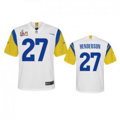 Los Angeles Los Angeles Rams #27 Darrell Henderson Youth Super Bowl LVI Patch Nike Alternate Game NFL Jersey - White