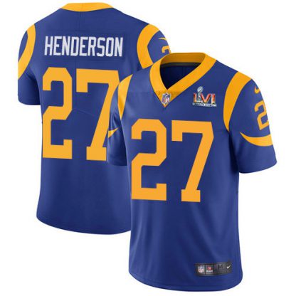 Nike Los Angeles Rams #27 Darrell Henderson Royal Blue Alternate Super Bowl LVI Patch Men's Stitched NFL Vapor Untouchable Limited Jersey