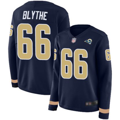 Nike Los Angeles Rams #66 Austin Blythe Navy Blue Team Color Women's Stitched NFL Limited Therma Long Sleeve Jersey