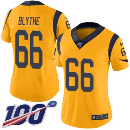 Nike Los Angeles Rams #66 Austin Blythe Gold Women's Stitched NFL Limited Rush 100th Season Jersey