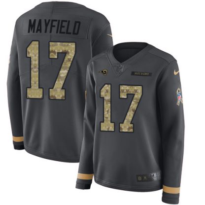 Nike Los Angeles Rams #17 Baker Mayfield Anthracite Salute to Service Women's Stitched NFL Limited Therma Long Sleeve Jersey