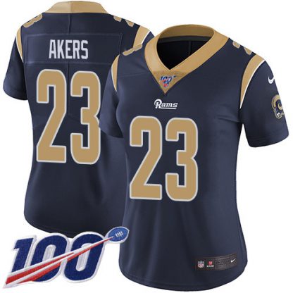 Nike Los Angeles Rams #23 Cam Akers Navy Blue Team Color Women's Stitched NFL 100th Season Vapor Untouchable Limited Jersey