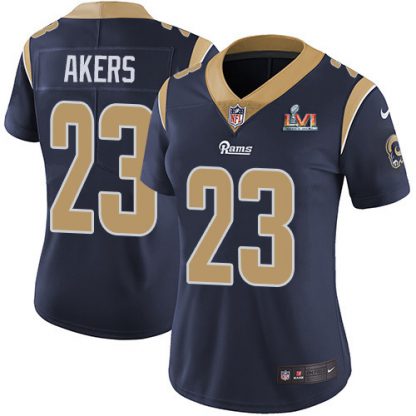 Nike Los Angeles Rams #23 Cam Akers Navy Blue Team Color Super Bowl LVI Patch Women's Stitched NFL Vapor Untouchable Limited Jersey