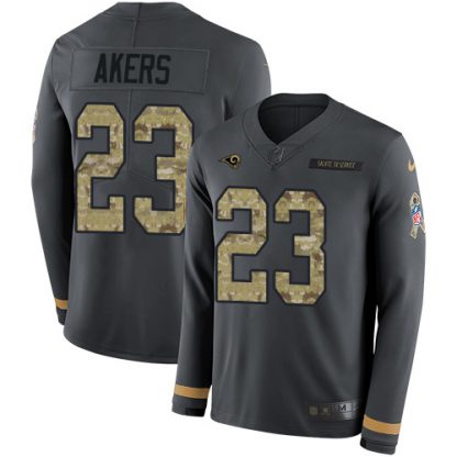 Nike Los Angeles Rams #23 Cam Akers Anthracite Salute to Service Youth Stitched NFL Limited Therma Long Sleeve Jersey