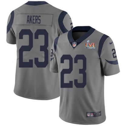 Nike Los Angeles Rams #23 Cam Akers Gray Super Bowl LVI Patch Youth Stitched NFL Limited Inverted Legend Jersey