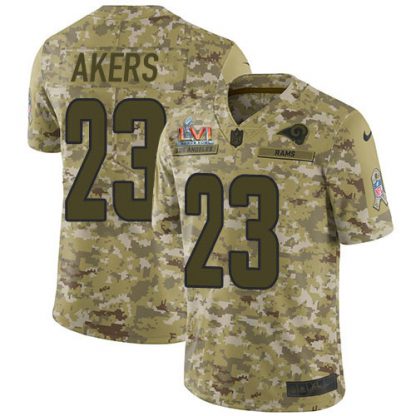 Nike Los Angeles Rams #23 Cam Akers Camo Super Bowl LVI Patch Youth Stitched NFL Limited 2018 Salute To Service Jersey