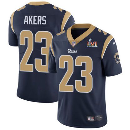 Nike Los Angeles Rams #23 Cam Akers Navy Blue Team Color Super Bowl LVI Patch Men's Stitched NFL Vapor Untouchable Limited Jersey