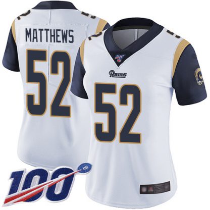 Nike Los Angeles Rams #52 Clay Matthews White Women's Stitched NFL 100th Season Vapor Limited Jersey