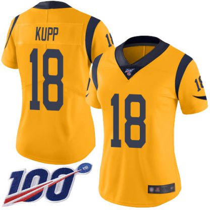 Nike Los Angeles Rams #18 Cooper Kupp Gold Women's Stitched NFL Limited Rush 100th Season Jersey