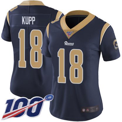 Nike Los Angeles Rams #18 Cooper Kupp Navy Blue Team Color Women's Stitched NFL 100th Season Vapor Limited Jersey