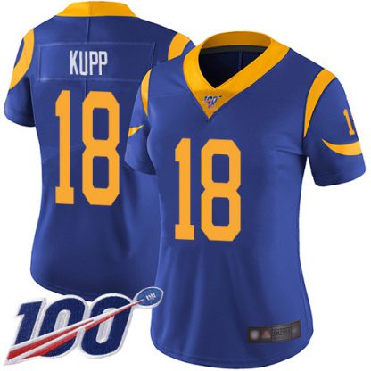 Nike Los Angeles Rams #18 Cooper Kupp Royal Blue Alternate Women's Stitched NFL 100th Season Vapor Limited Jersey