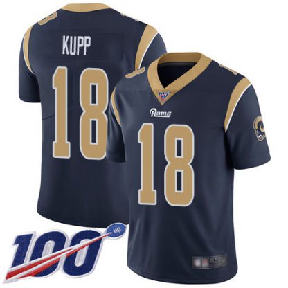 Nike Los Angeles Rams #18 Cooper Kupp Navy Blue Team Color Men's Stitched NFL 100th Season Vapor Limited Jersey