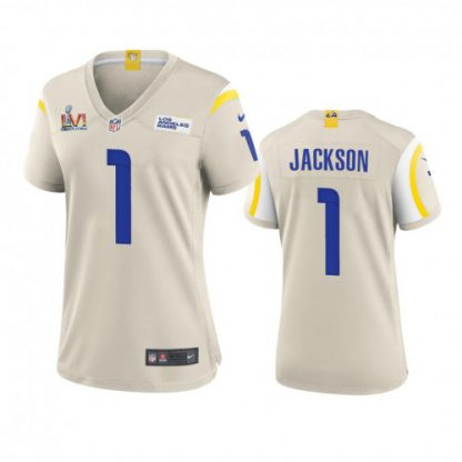 Los Angeles Los Angeles Rams #1 Desean Jackson Women's Super Bowl LVI Patch Nike Game NFL Jersey - Bone