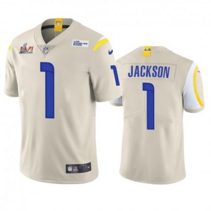 Los Angeles Los Angeles Rams #1 Desean Jackson Men's Super Bowl LVI Patch Nike Vapor Limited NFL Jersey - Bone