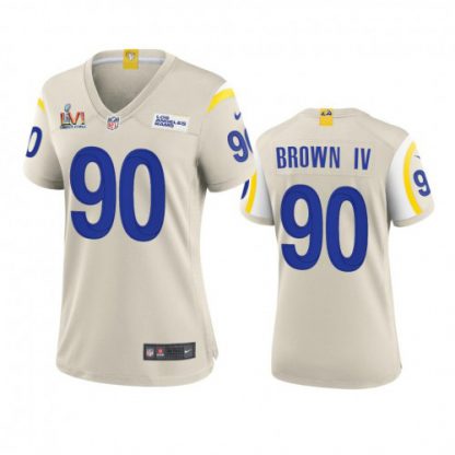 Los Angeles Los Angeles Rams #90 Earnest Brown IV Women's Super Bowl LVI Patch Nike Game NFL Jersey - Bone