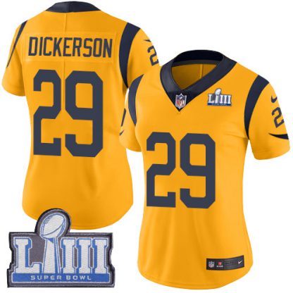 Nike Los Angeles Rams #29 Eric Dickerson Gold Super Bowl LIII Bound Women's Stitched NFL Limited Rush Jersey