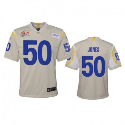 Los Angeles Los Angeles Rams #50 Ernest Jones Youth Super Bowl LVI Patch Nike Game NFL Jersey - Bone