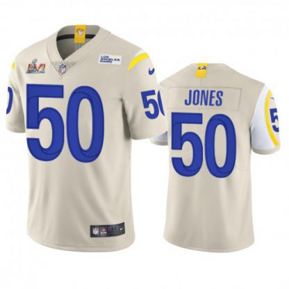 Los Angeles Los Angeles Rams #50 Ernest Jones Men's Super Bowl LVI Patch Nike Vapor Limited NFL Jersey - Bone