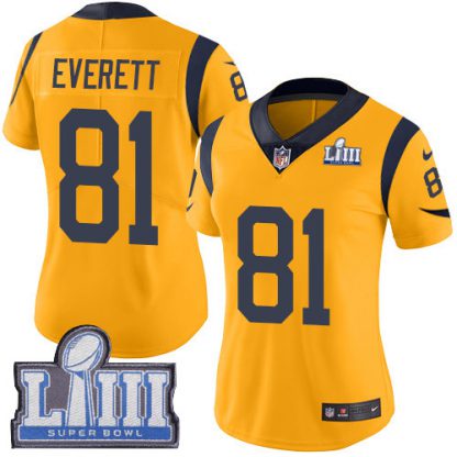 Nike Los Angeles Rams #81 Gerald Everett Gold Super Bowl LIII Bound Women's Stitched NFL Limited Rush Jersey