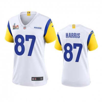 Los Angeles Los Angeles Rams #87 Jacob Harris Women's Super Bowl LVI Patch Nike Alternate Game NFL Jersey - White