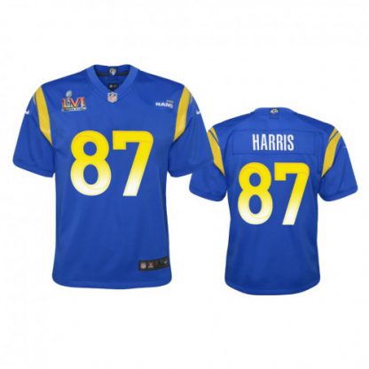 Los Angeles Los Angeles Rams #87 Jacob Harris Youth Super Bowl LVI Patch Nike Game NFL Jersey - Royal