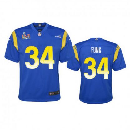 Los Angeles Los Angeles Rams #34 Jake Funk Youth Super Bowl LVI Patch Nike Game NFL Jersey - Royal