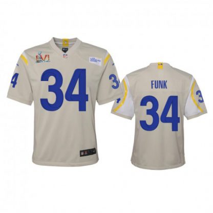 Los Angeles Los Angeles Rams #34 Jake Funk Youth Super Bowl LVI Patch Nike Game NFL Jersey - Bone